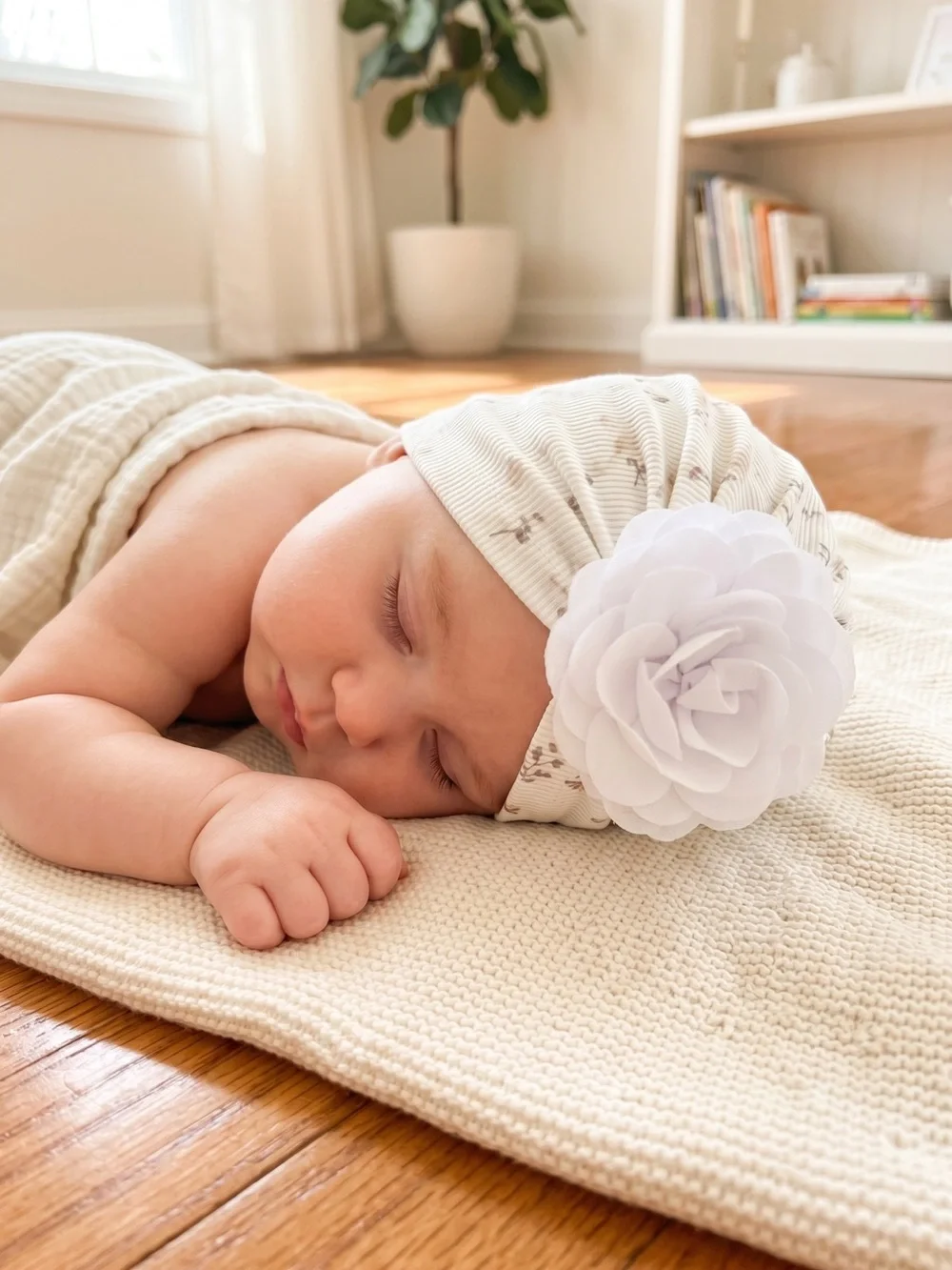 Handmade Baby Girl Floral Turban Hat with Flower Detail
